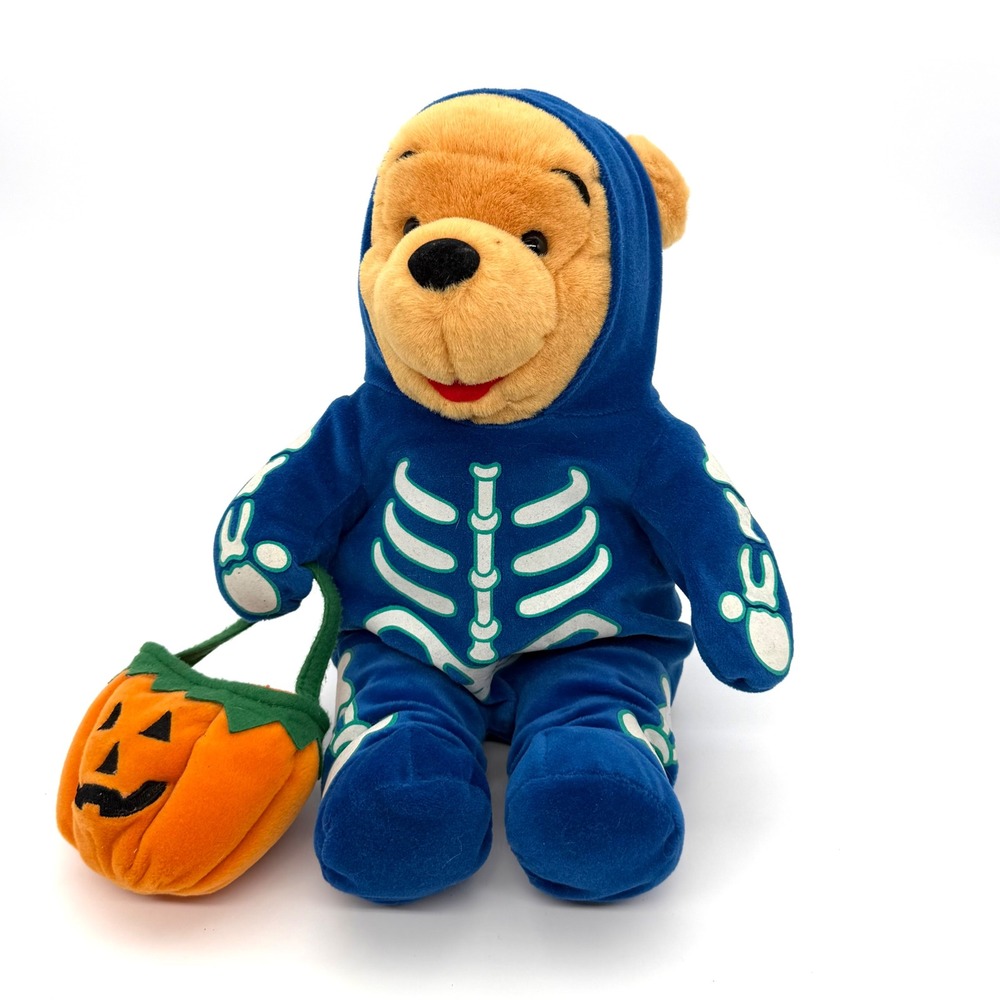 Disney Store Winnie the Pooh Halloween Skeleton Costume Plush Pumpkin
